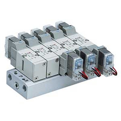 SMC VF3000 5 Портовый электромагнитный клапан для использования с базовыми монтируемыми электромагнитными клапанами, DXT031-38-5A